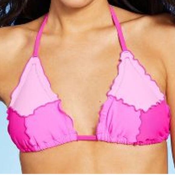 Xhilaration Bikini Top Ruffle Colorblock Triangle Juniors S Pink‎ Strappy Halter - Picture 7 of 8
